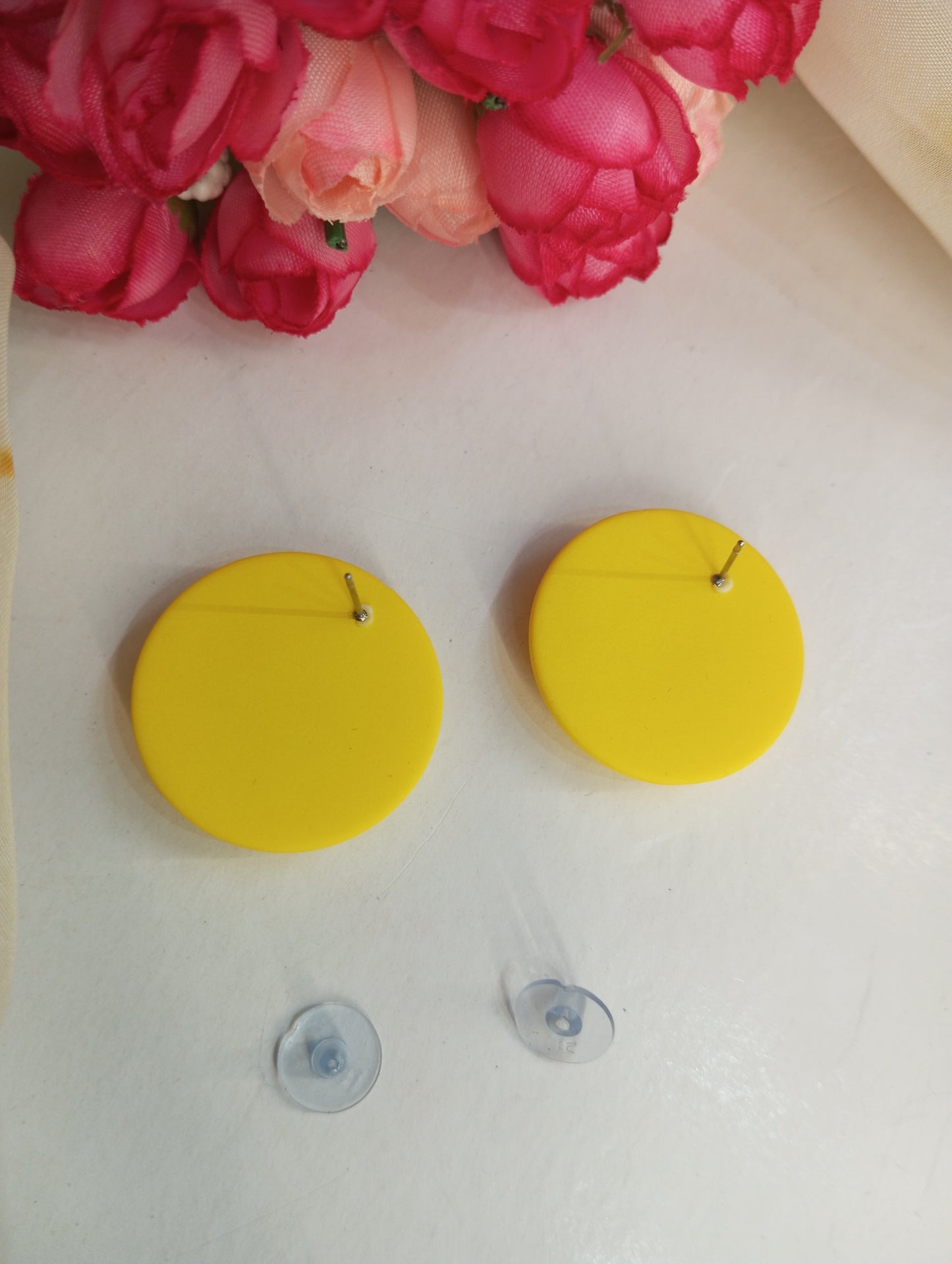 Round Shaped Matte Finish Studs Earrings- Yellow