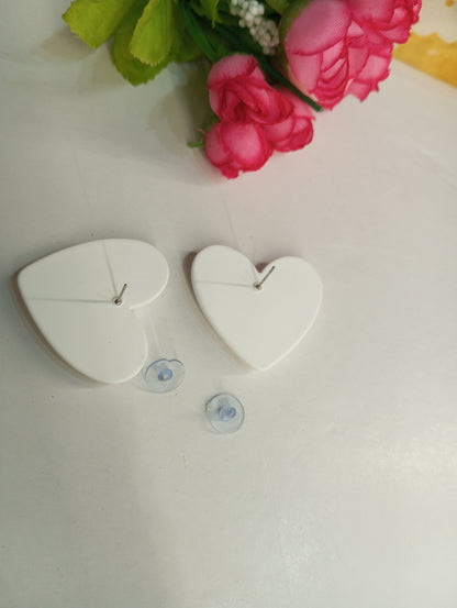 Heart Shaped Matte Finish Studs Earrings- White