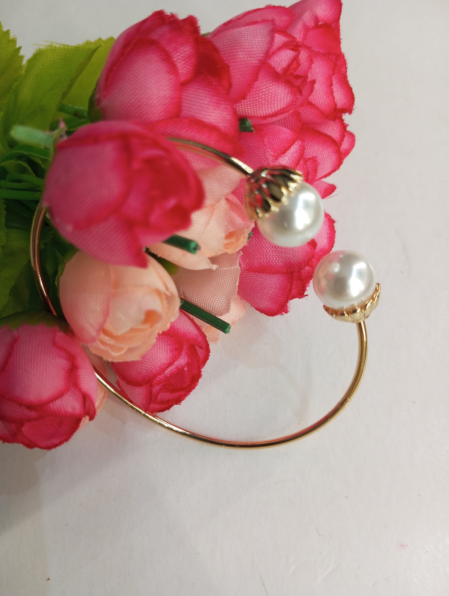 Golden Adjustable Bracelet with Pearls