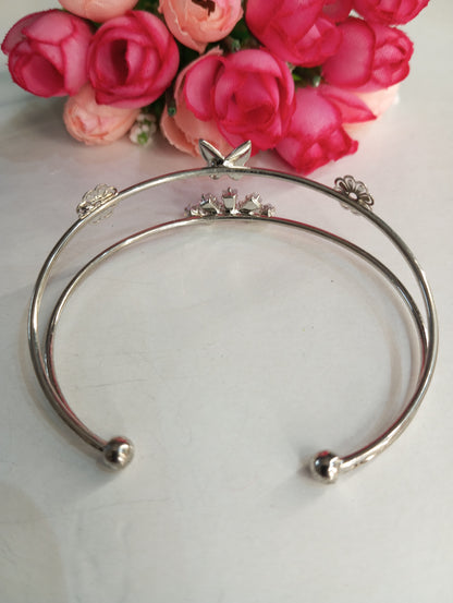 Butterfly and Flowers Silver Adjustable Bracelet
