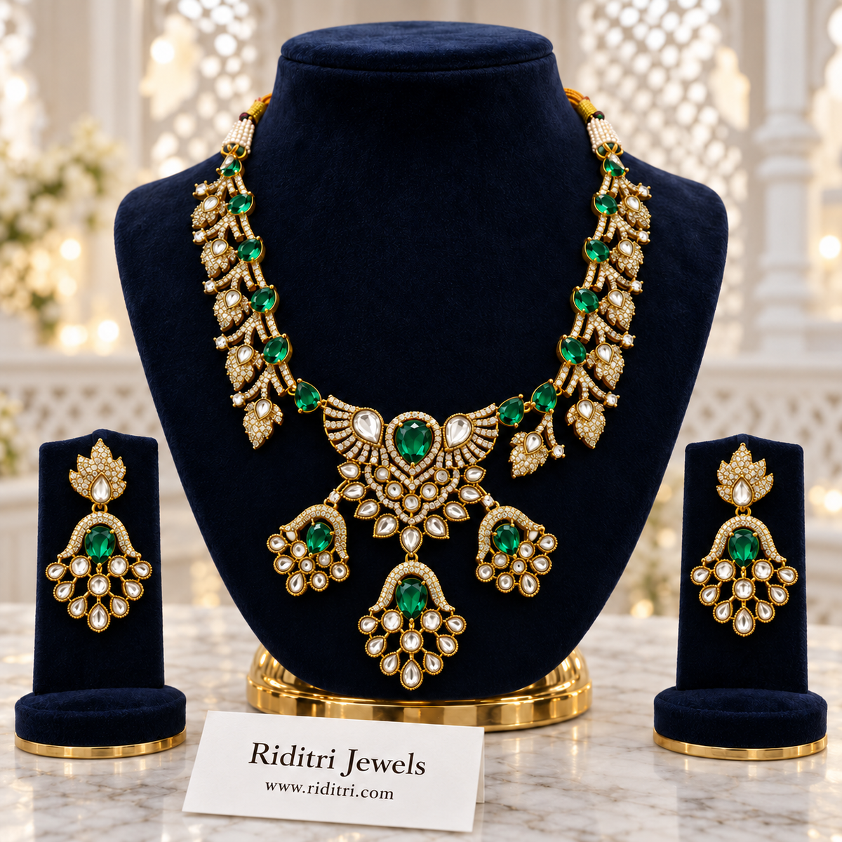 Shahzadi Kundan Necklace Set – Emerald Green