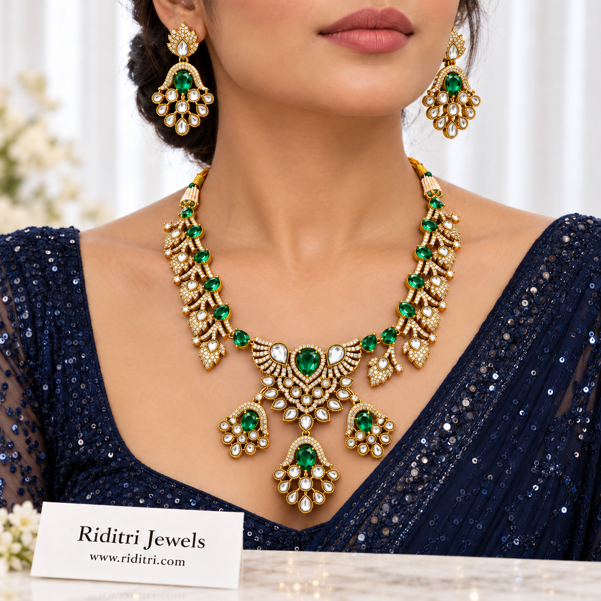 Shahzadi Kundan Necklace Set – Emerald Green
