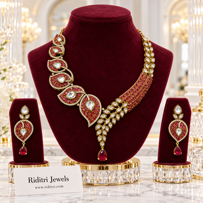 Zeenat Paisley Kundan Necklace Set – Ruby