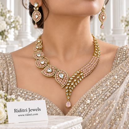 Zeenat Paisley Kundan Necklace Set – Peachy Pink