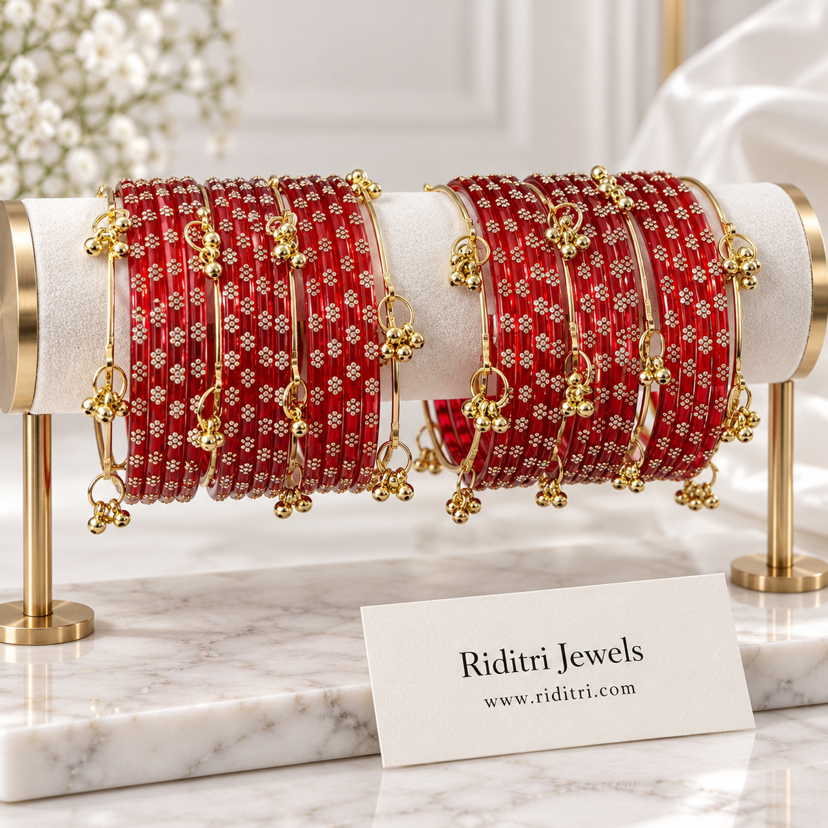 Viral Kashmiri Ghungroo Glass Bangle Set – Red 2 Dozen
