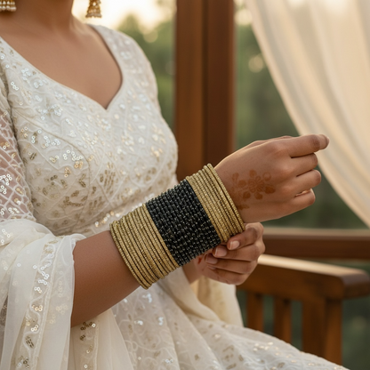 Raindrop Black Golden Mix Bangle Set