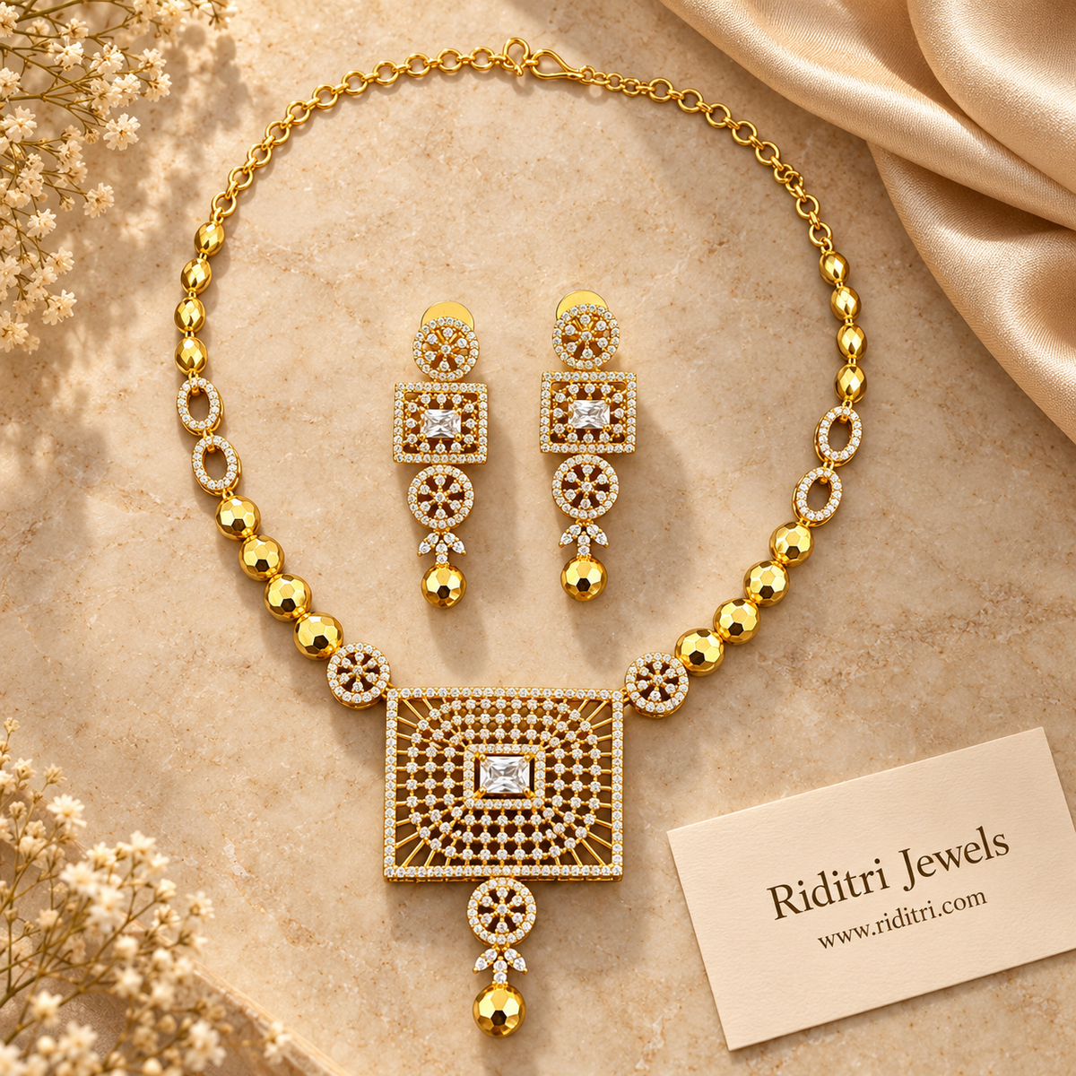 Nazakat Gold Plated AD Necklace Set