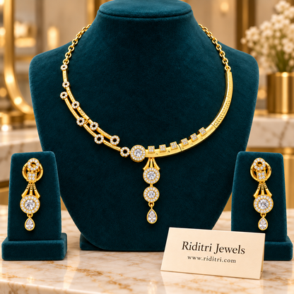 Meher Gold Plated AD Necklace Set – White