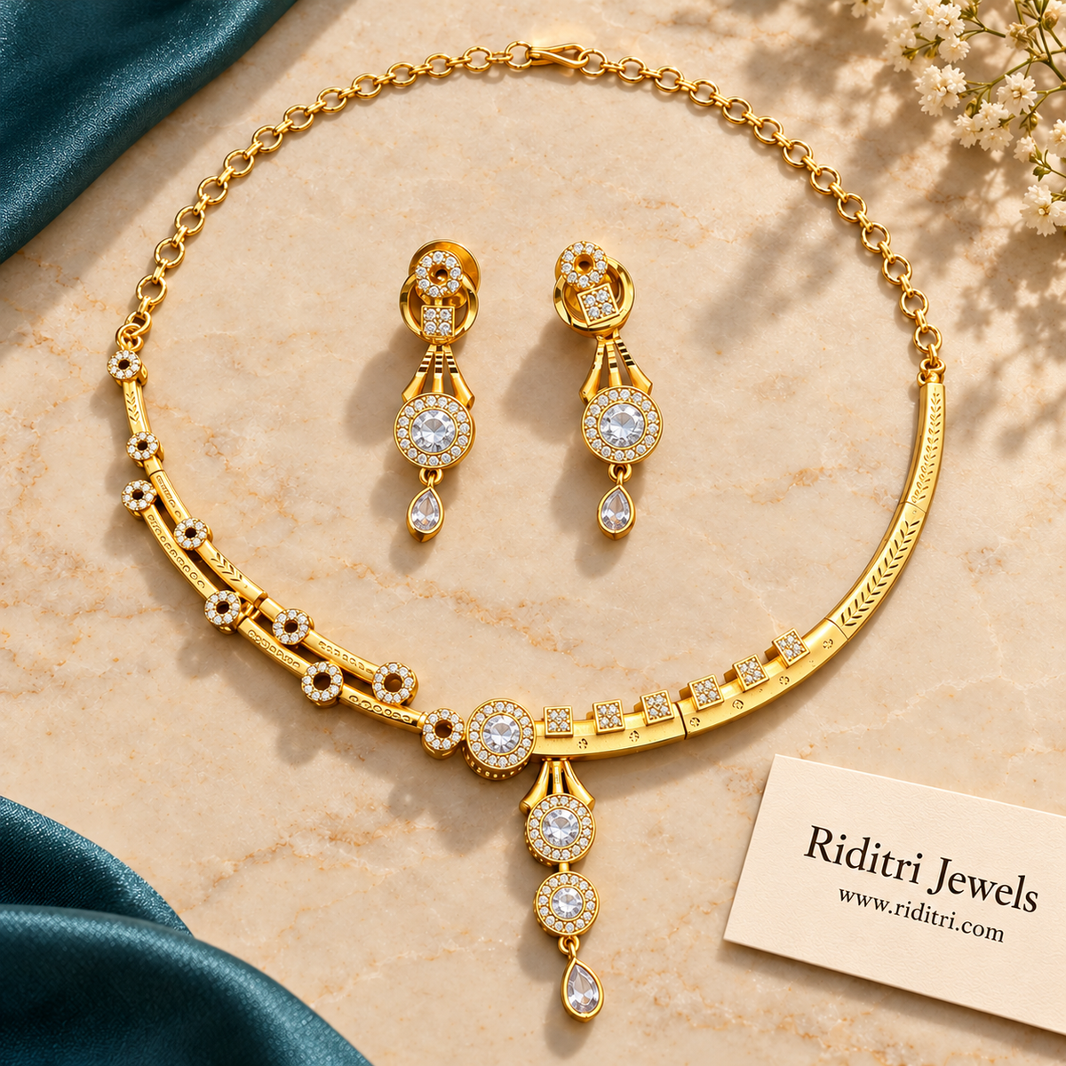 Meher Gold Plated AD Necklace Set – White