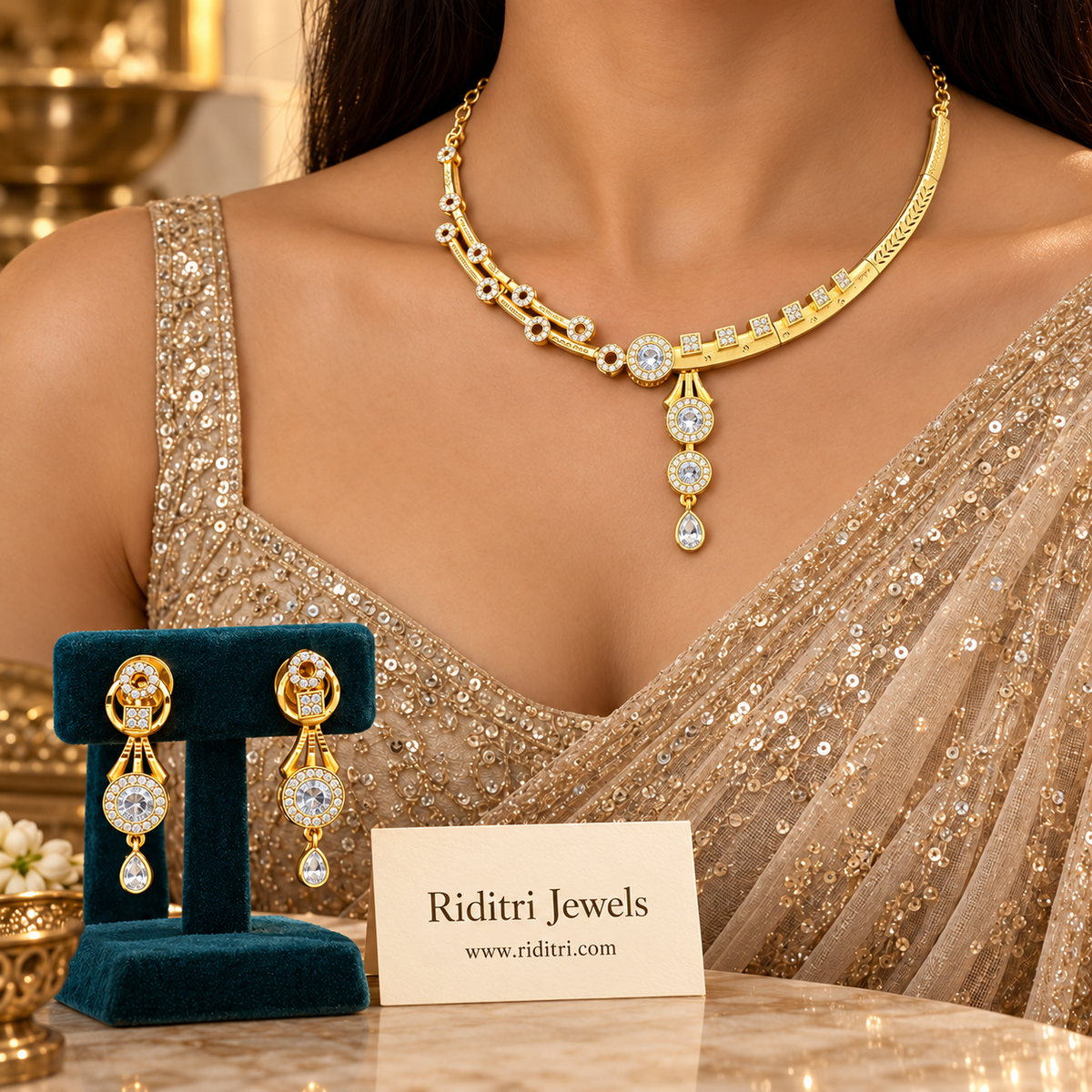 Meher Gold Plated AD Necklace Set – White