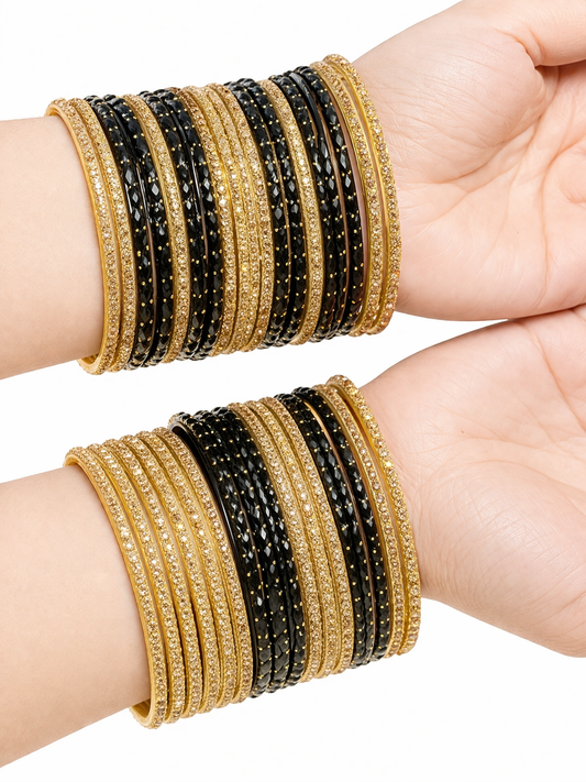 Raindrop Black Golden Mix Bangle Set
