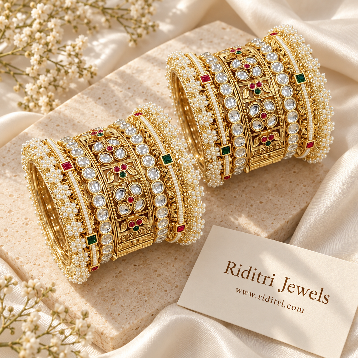 Rajkumari Rajwadi Kundan Moti Bangle Set