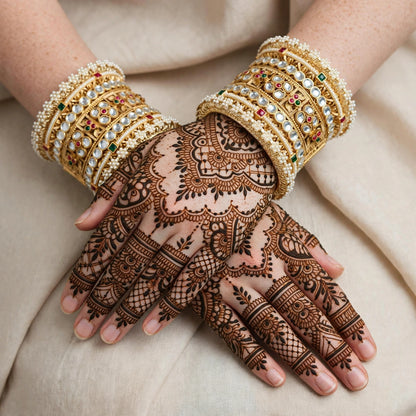 Rajkumari Rajwadi Kundan Moti Bangle Set