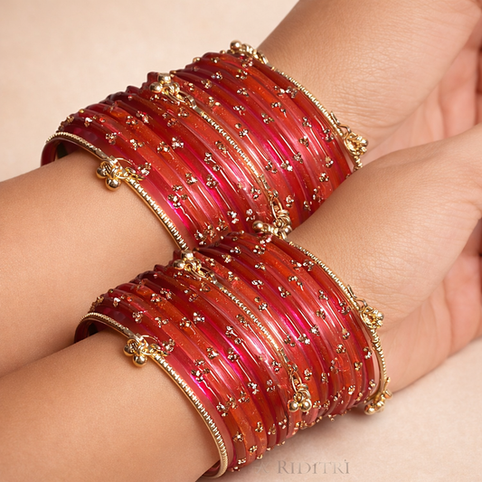 Viral Kashmiri Ghungroo Bangle Set- Red and Dark Peach
