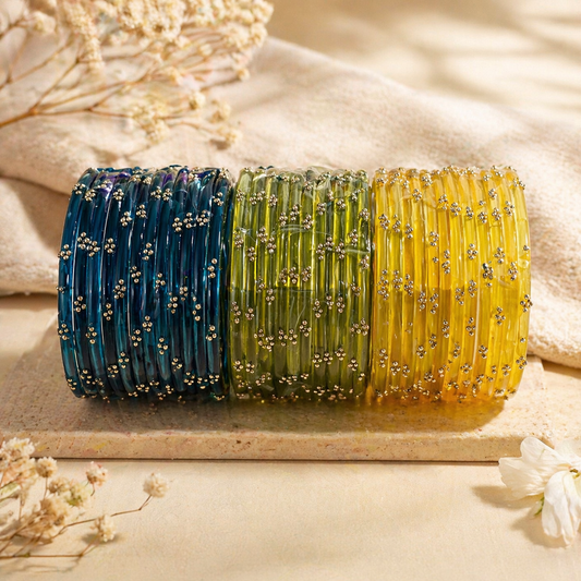 Raindrop Glass Bangles Set-RDT_YLG