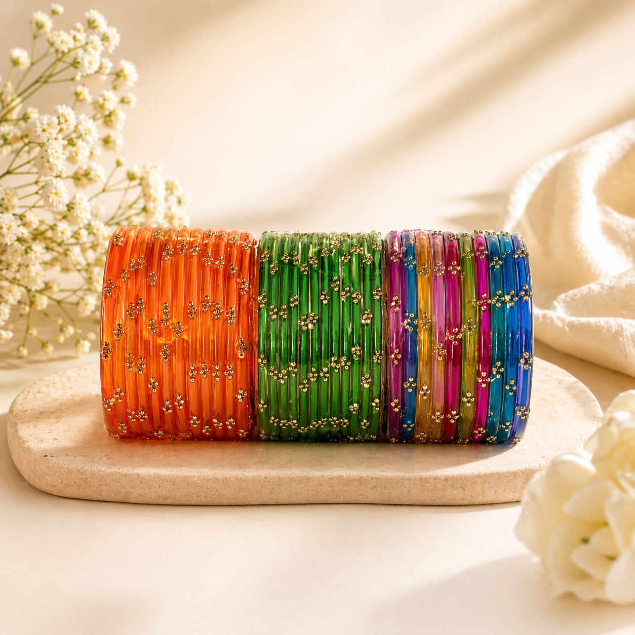 Raindrop Glass Bangles Set-RDT_OGM