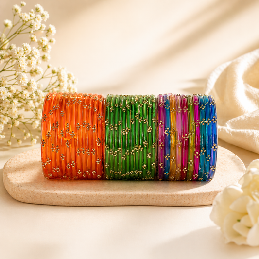 Raindrop Glass Bangles Set-RDT_OGM