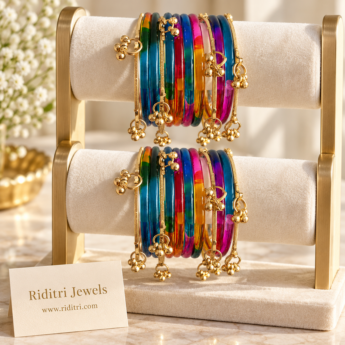 Viral multicolour jelly glass bangles with Kashmiri ghungroo bangles