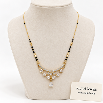 Chandrika anti-tarnish mangalsutra with black beads and crescent AD stone teardrop pendant
