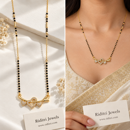 Prem anti-tarnish heart mangalsutra with black beads and AD stone heart pendant