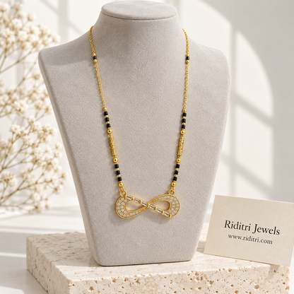 Anant anti-tarnish infinity mangalsutra with black beads and AD stone infinity pendant