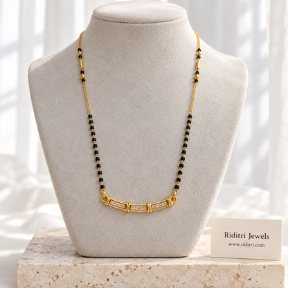 Rekha anti-tarnish baguette bar mangalsutra with long row of black beads