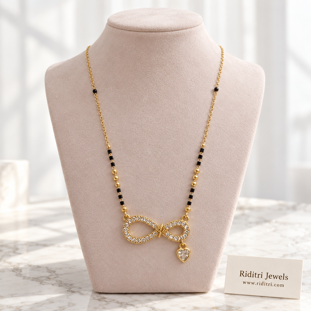 Hamesha anti-tarnish infinity heart mangalsutra with AD stone infinity and heart drop