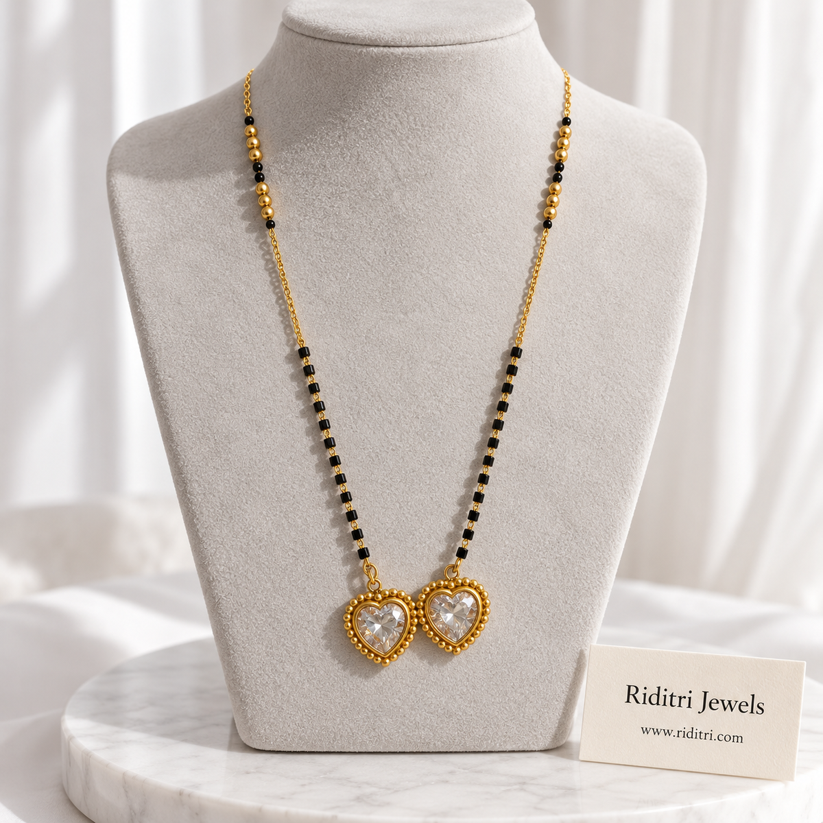 Jodi anti-tarnish twin heart mangalsutra with two heart-cut solitaire-style stones