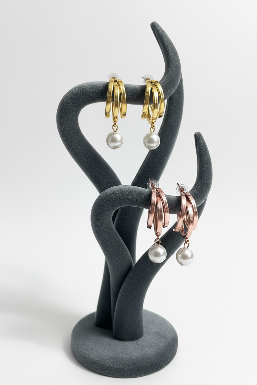 2 Hoops Pearl Earrings Combo