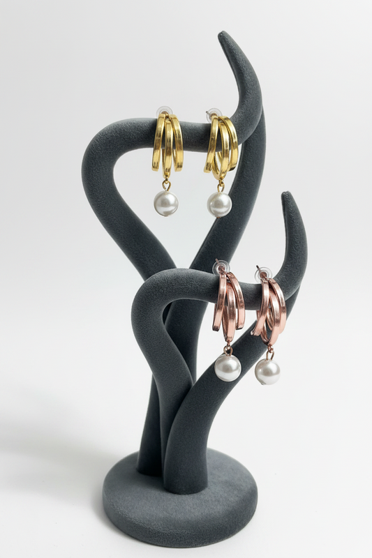 2 Hoops Pearl Earrings Combo