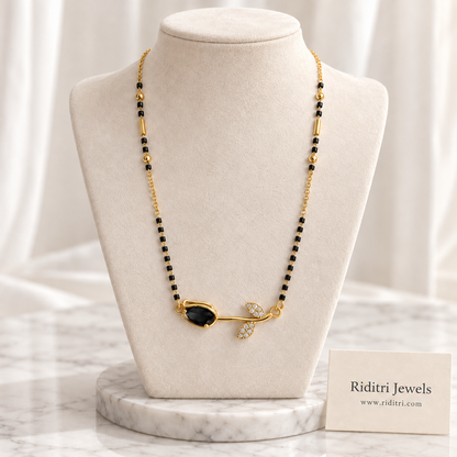 Gulab anti-tarnish rose mangalsutra with black stone rose bud and black beads