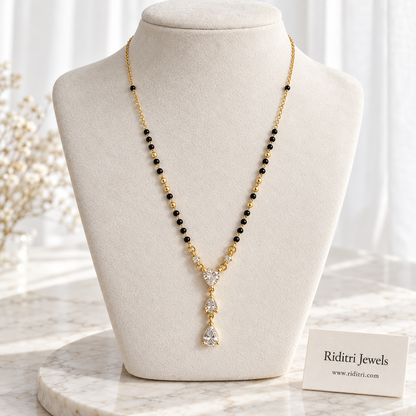 Moti anti-tarnish mangalsutra with heart, round solitaire and teardrop AD stone drop