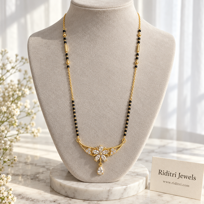 Champa anti-tarnish flower drop mangalsutra with marquise stone flower and pear drop