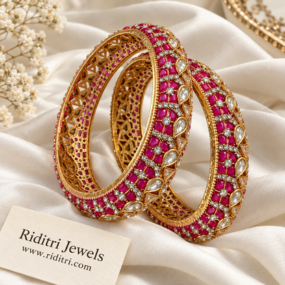 Manik Kundan Bangles – Ruby (Set of 2)