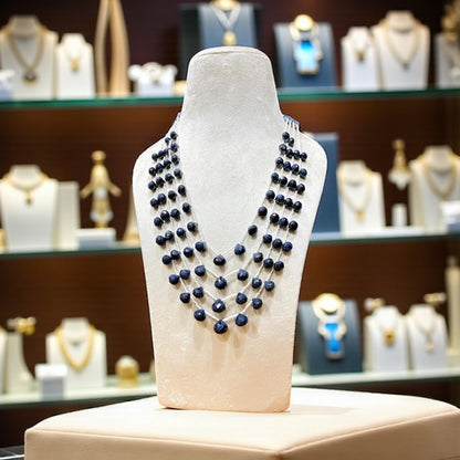 Natural Blue Sapphire Corundum Faceted Beads Necklace