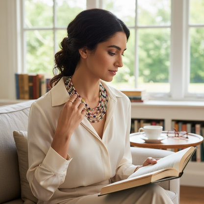 Natural Navratna & Freshwater Pearl Multi-Layer Necklace