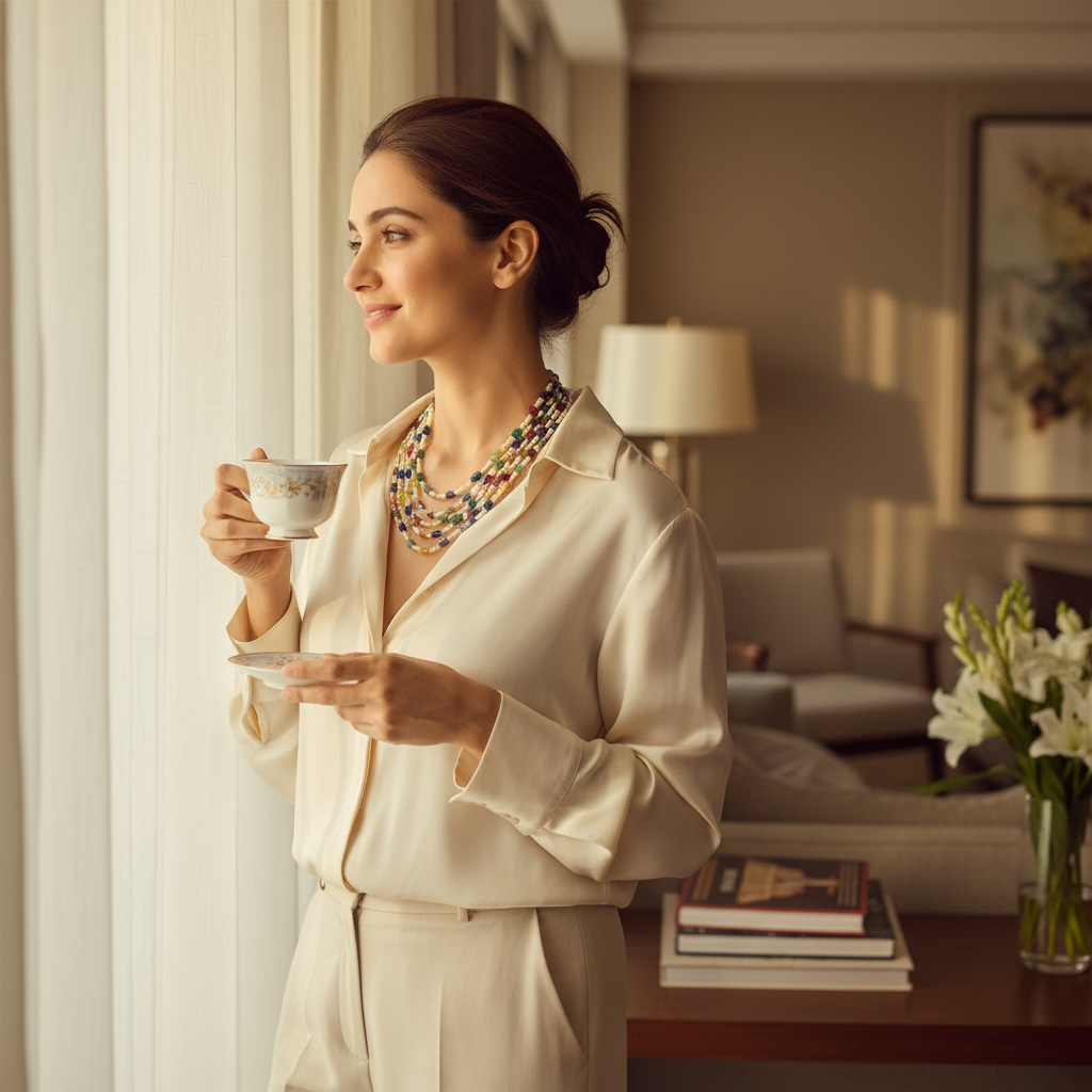 Natural Navratna & Freshwater Pearl Multi-Layer Necklace