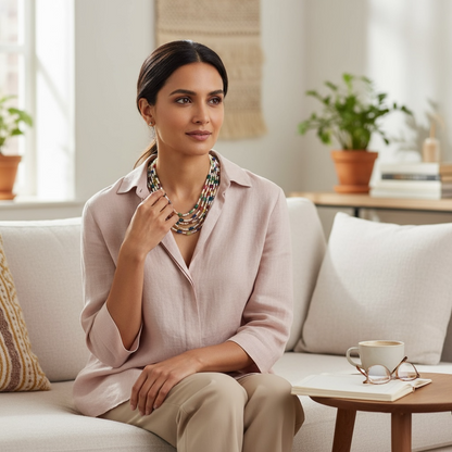 Natural Navratna & Freshwater Pearl Multi-Layer Necklace