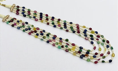 Natural Navratna & Freshwater Pearl Multi-Layer Necklace