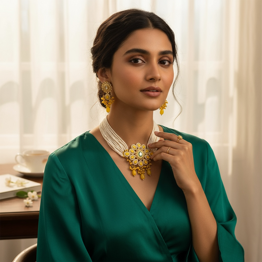 Flourish Kundan Yellow Choker Necklace