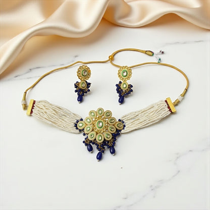 Flourish Kundan Blue Choker Necklace