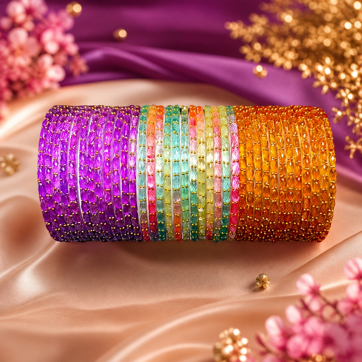 Viral Raindrop Glass Bangle Set- P124