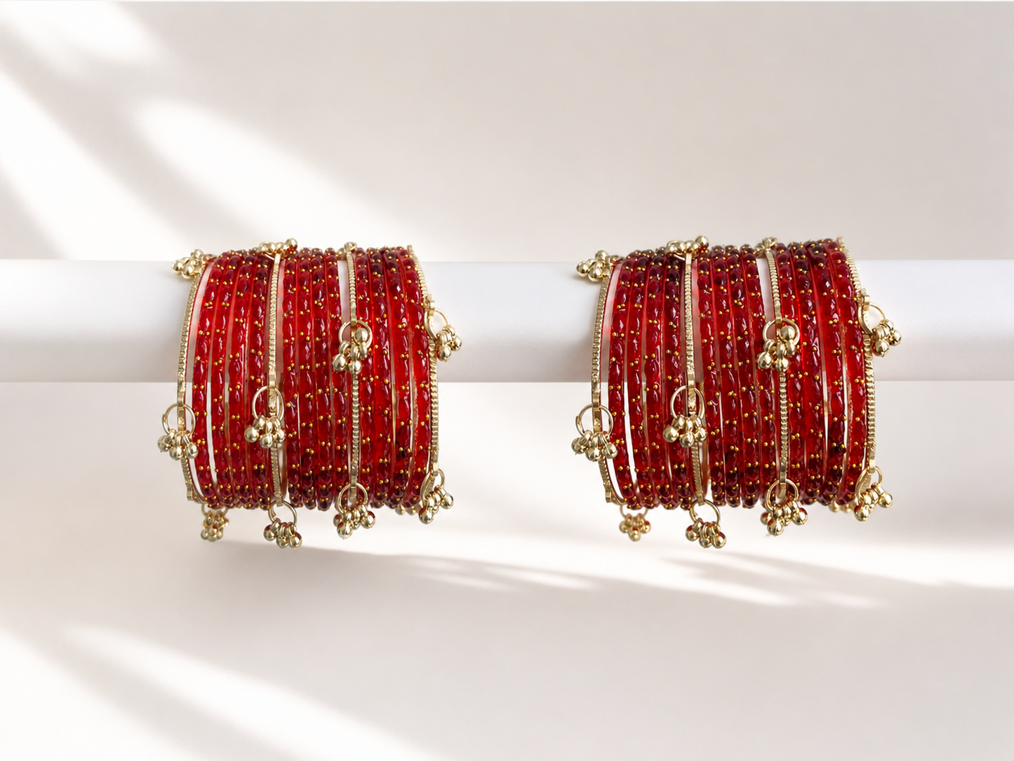 Viral Raindrop Glass Ghungroo Bangles-Red