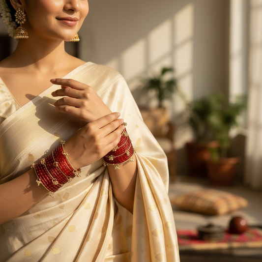 Viral Raindrop Glass Ghungroo Bangles-Red
