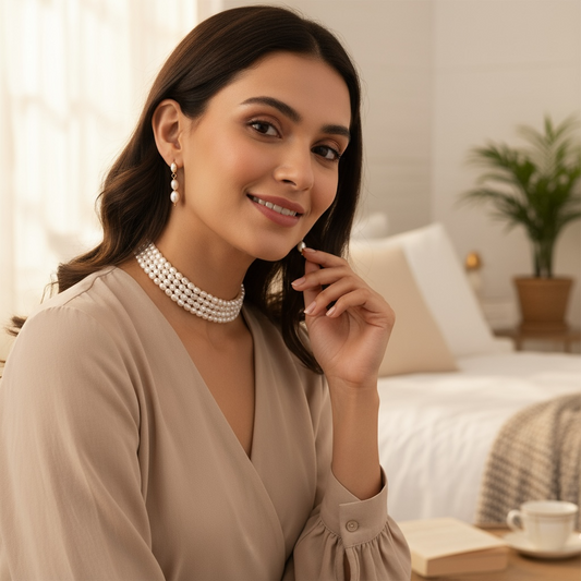 Three Layer Pearl Choker Necklace