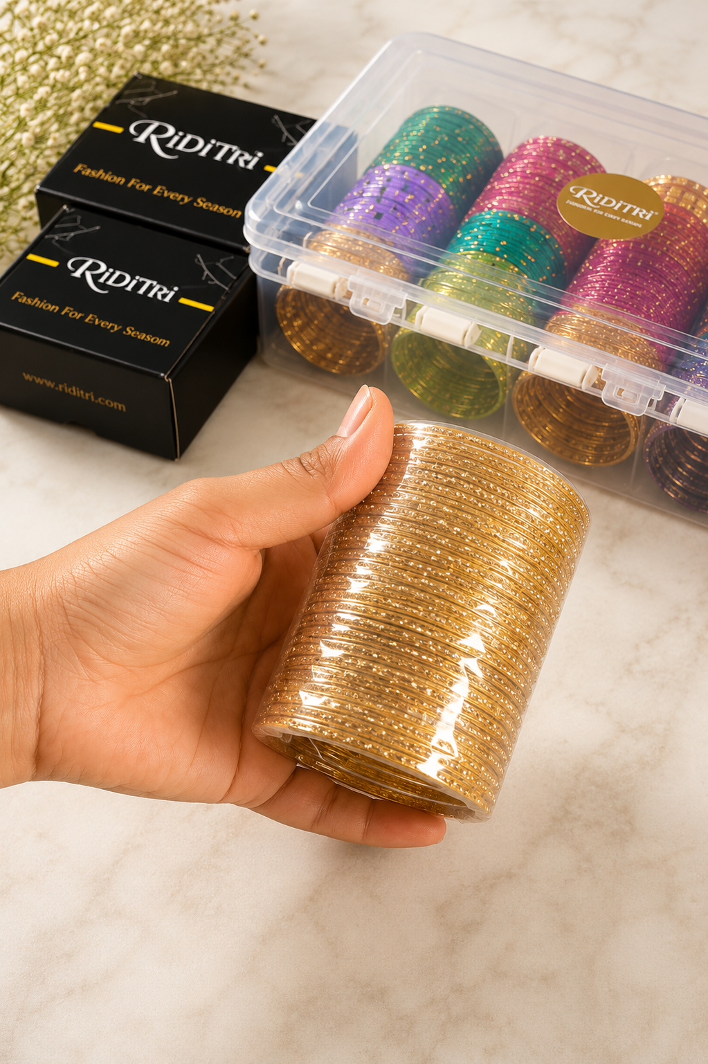 Golden Stone Glass Bangles