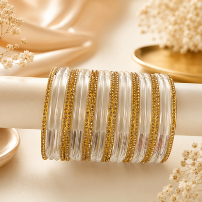 Viral Water Jelly with Golden Glass Bangles