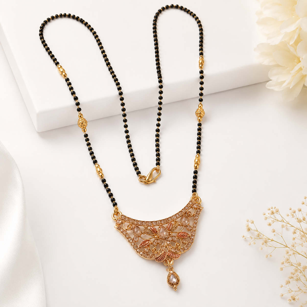 Cz Studded Golden Medium length Mangalsutra
