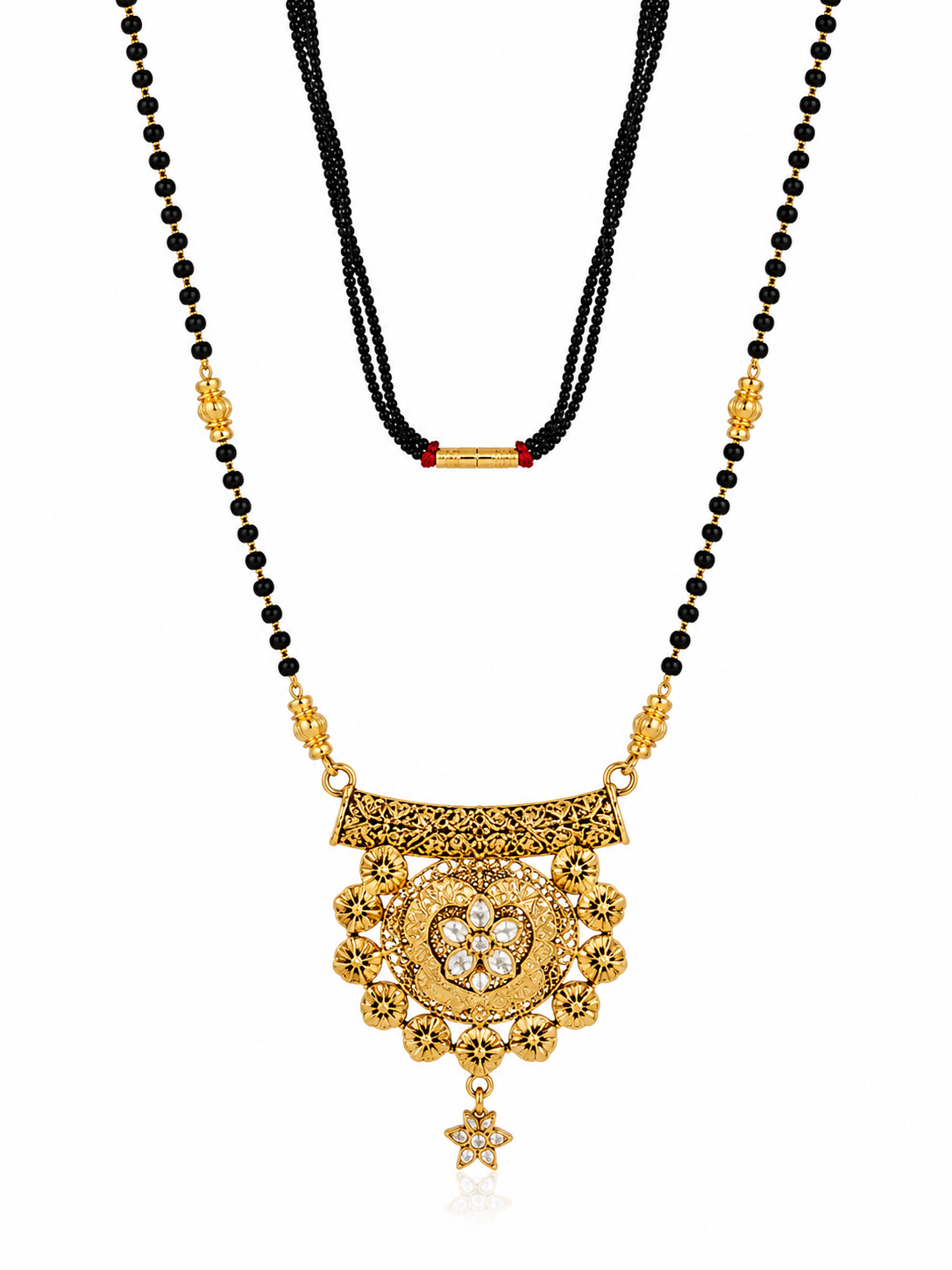 Cz Studded Golden Long Mangalsutra with a Hanging Star