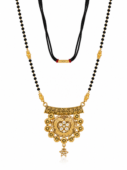 Cz Studded Golden Long Mangalsutra with a Hanging Star